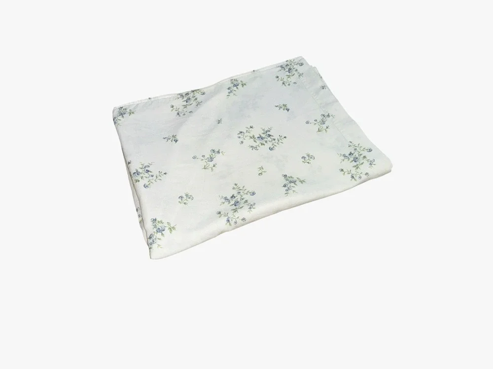 Vintage Rose Print Flat Sheet Twin Size Cotton Flannel Soft Floral White Blue